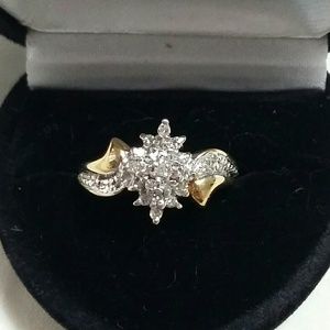 Diamond Cocktail Ring, Size 8 10k gold